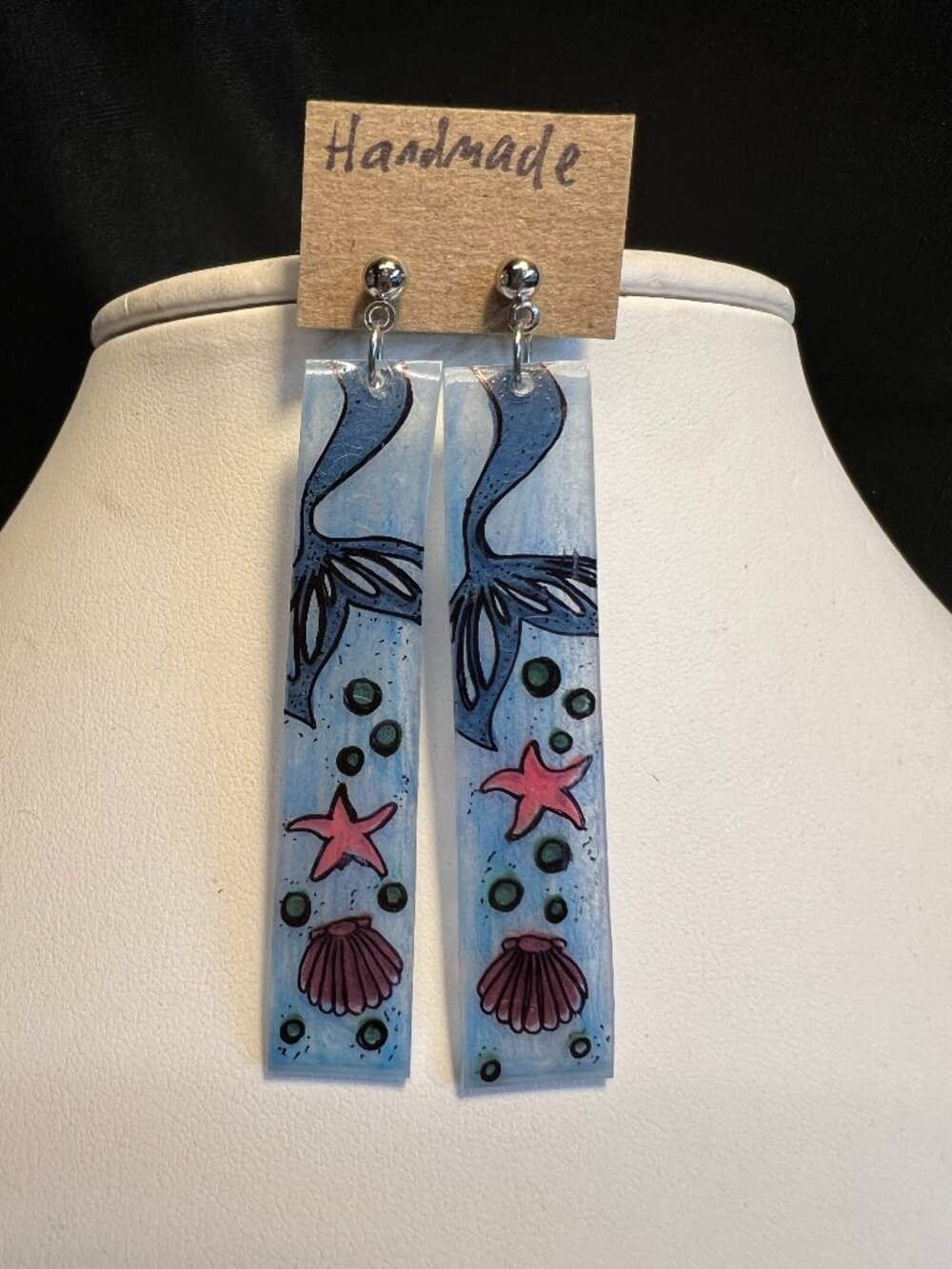 Mermaid Tail Earrings, Handmade, Stainless Posts, OOAK